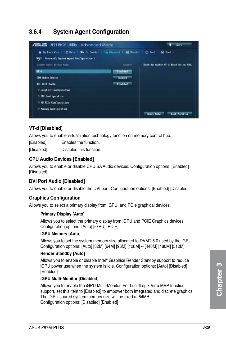 Chapter 3, 4 system agent configuration | Asus Z87M-PLUS User Manual | Page 87 / 164