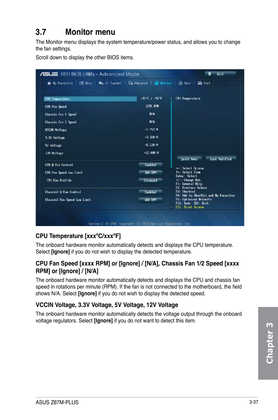 Chapter 3 3.7 monitor menu | Asus Z87M-PLUS User Manual | Page 95 / 164