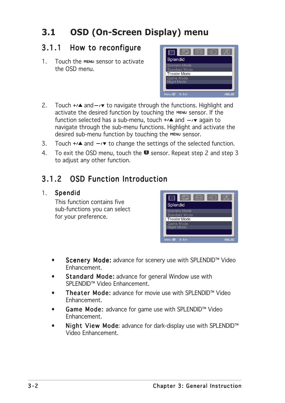 1 osd (on-screen display) menu | Asus PW191S User Manual | Page 22 / 34