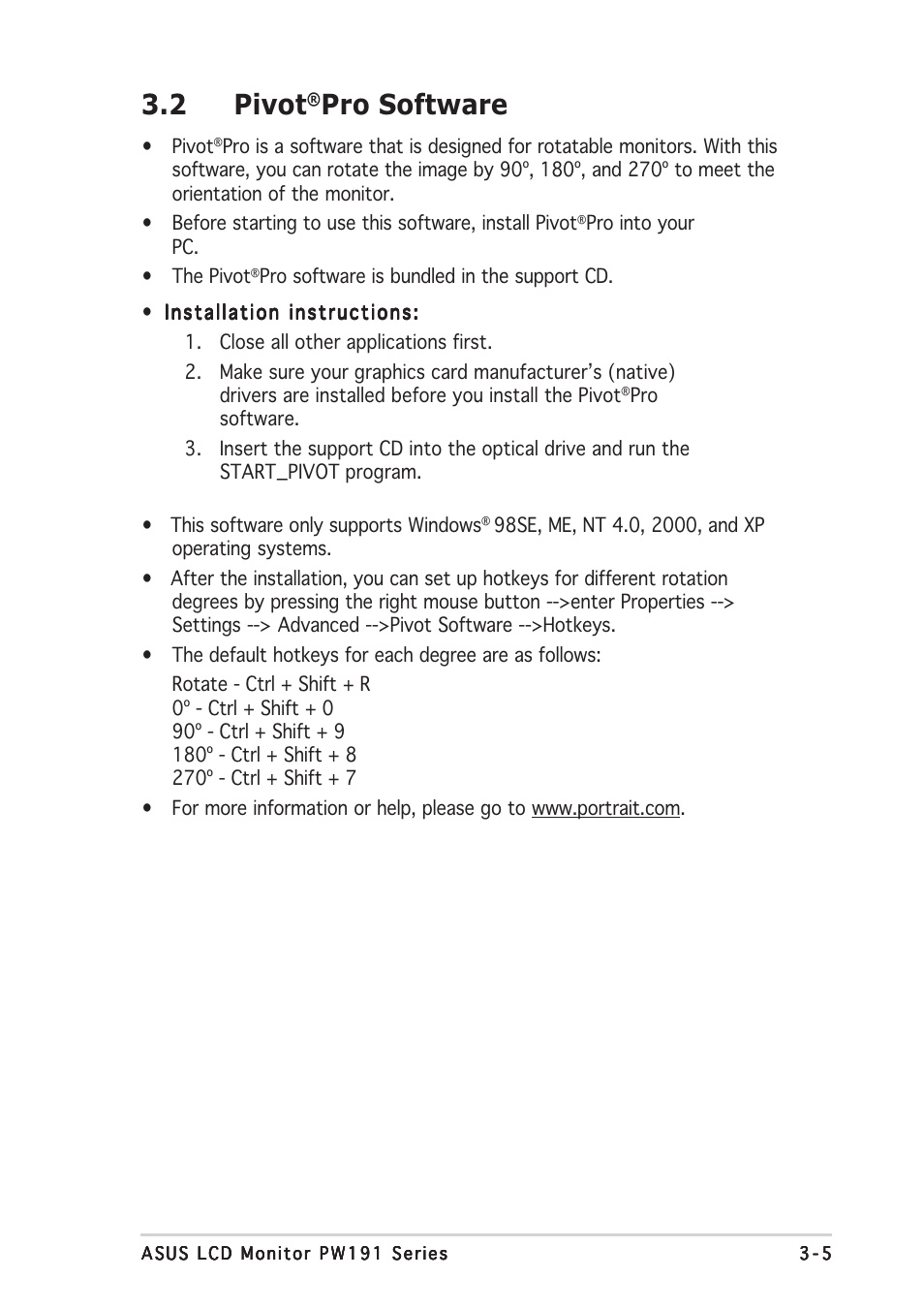 2 pivot, Pro software | Asus PW191S User Manual | Page 25 / 34