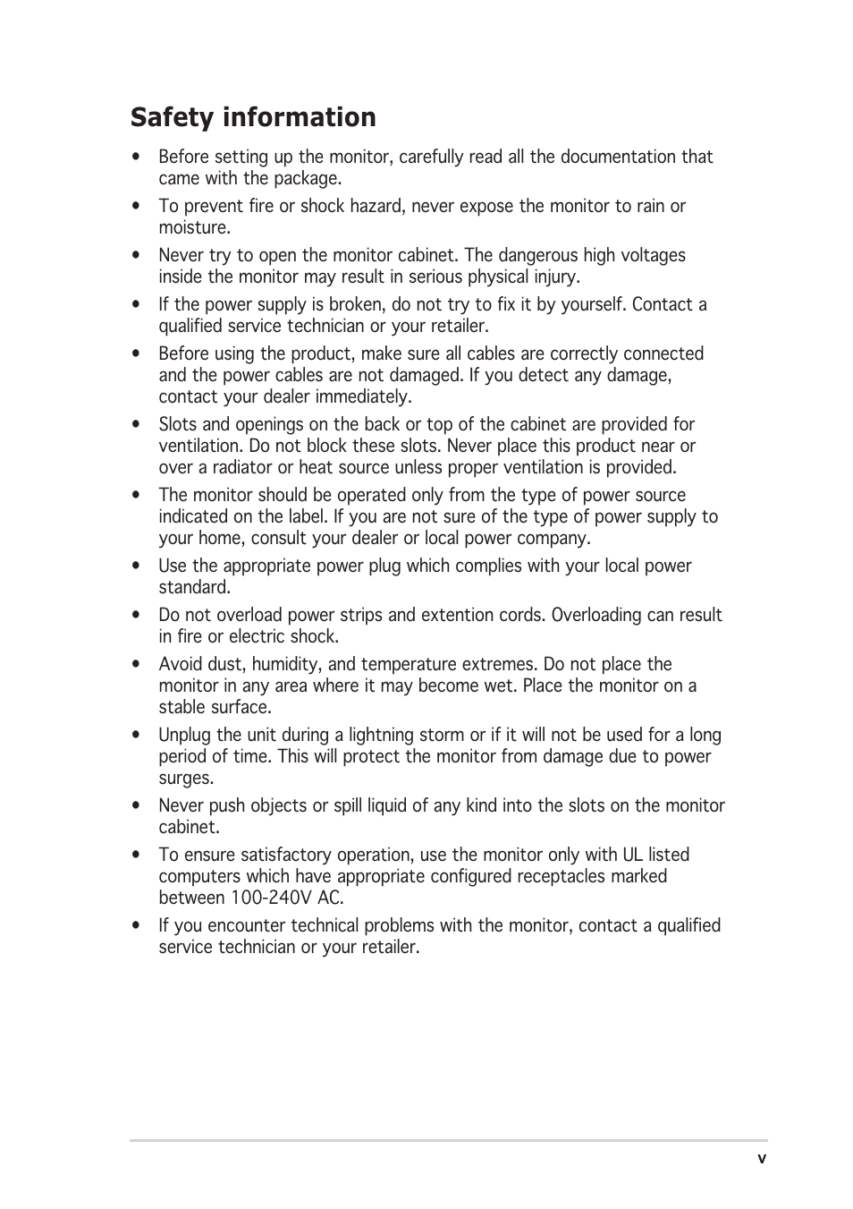 Safety information | Asus PW191S User Manual | Page 5 / 34