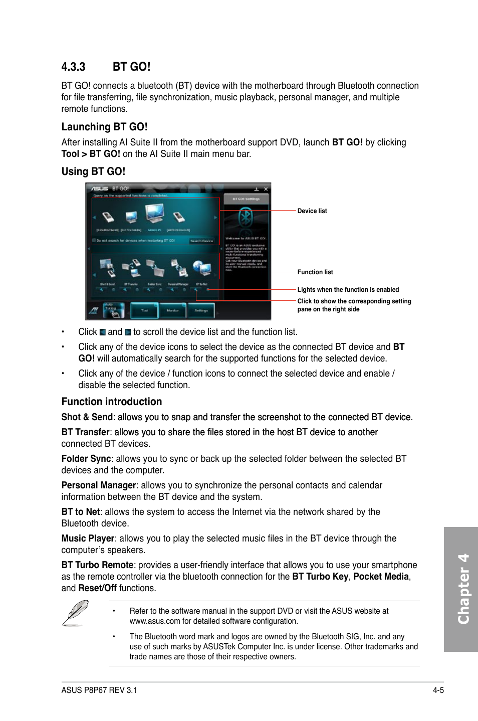 Bt go! -5, Chapter 4, 3 bt go | Asus P8P67 (REV 3.1) User Manual | Page 109 / 136