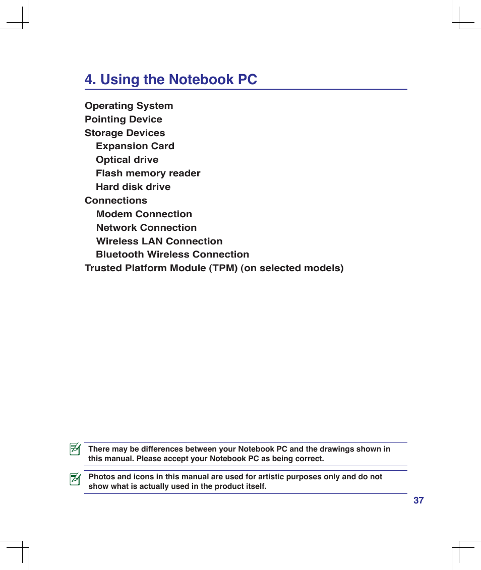 Using the notebook pc | Asus F5Z User Manual | Page 37 / 85