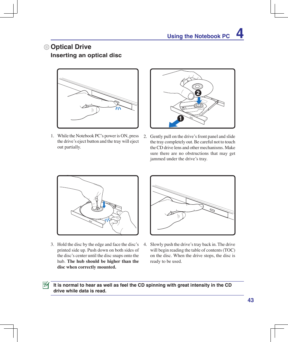 Optical drive | Asus F5Z User Manual | Page 43 / 85