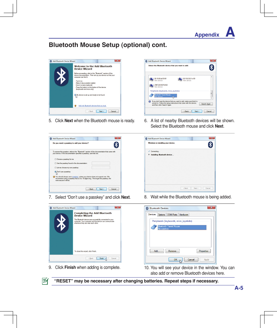 Bluetooth mouse setup (optional) cont | Asus F5Z User Manual | Page 57 / 85