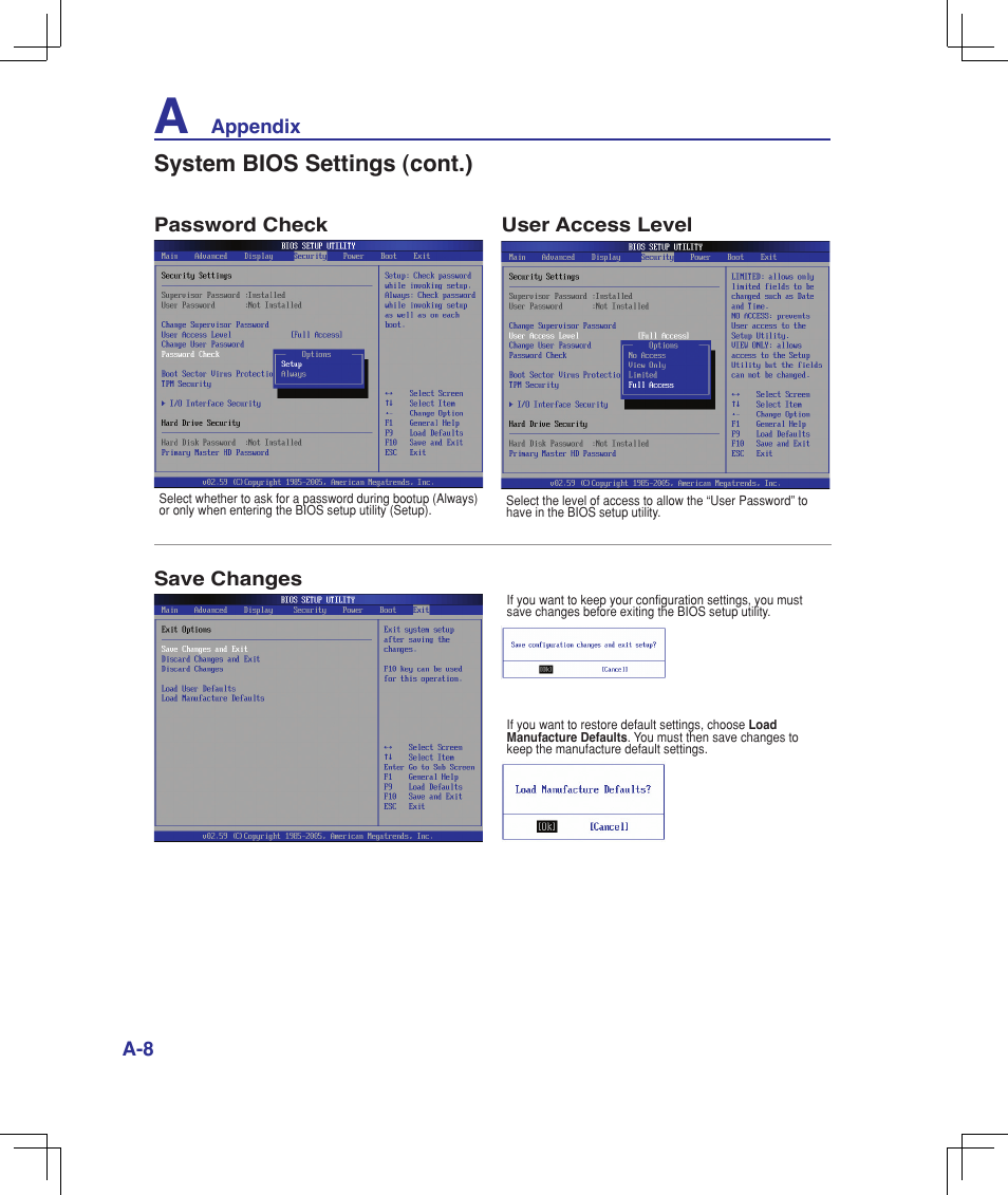 System bios settings (cont.) | Asus F5Z User Manual | Page 60 / 85