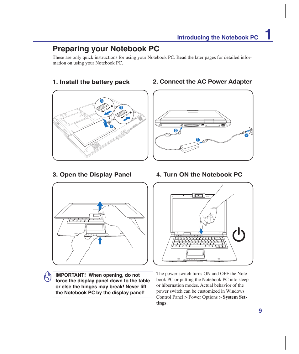 Preparing your notebook pc | Asus F5Z User Manual | Page 9 / 85