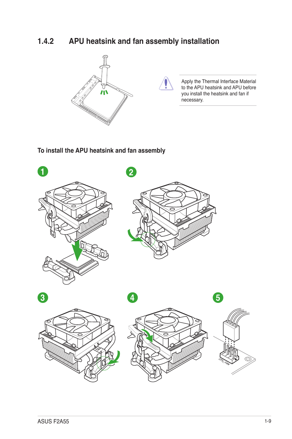 2 apu heatsink and fan assembly installation, Apu heatsink and fan assembly installation -9 | Asus F2A55 User Manual | Page 21 / 82