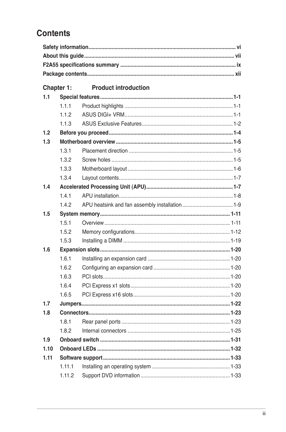 Asus F2A55 User Manual | Page 3 / 82