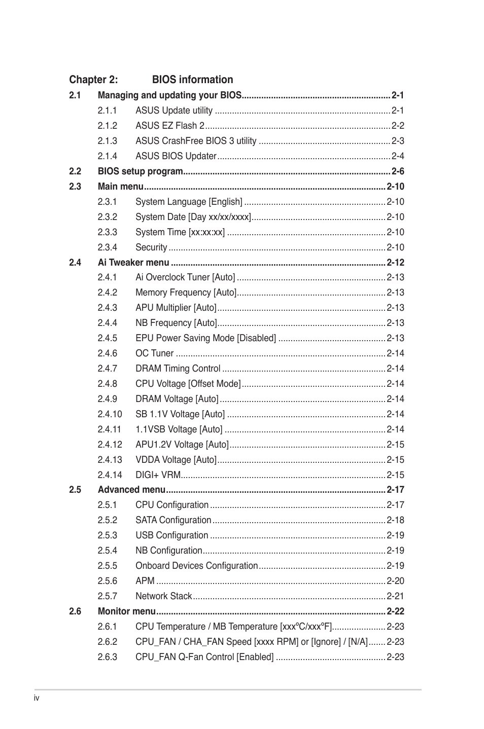 Asus F2A55 User Manual | Page 4 / 82