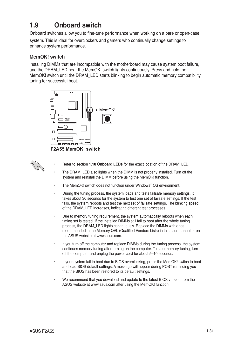 9 onboard switch, 9 onboard switch -31 | Asus F2A55 User Manual | Page 43 / 82