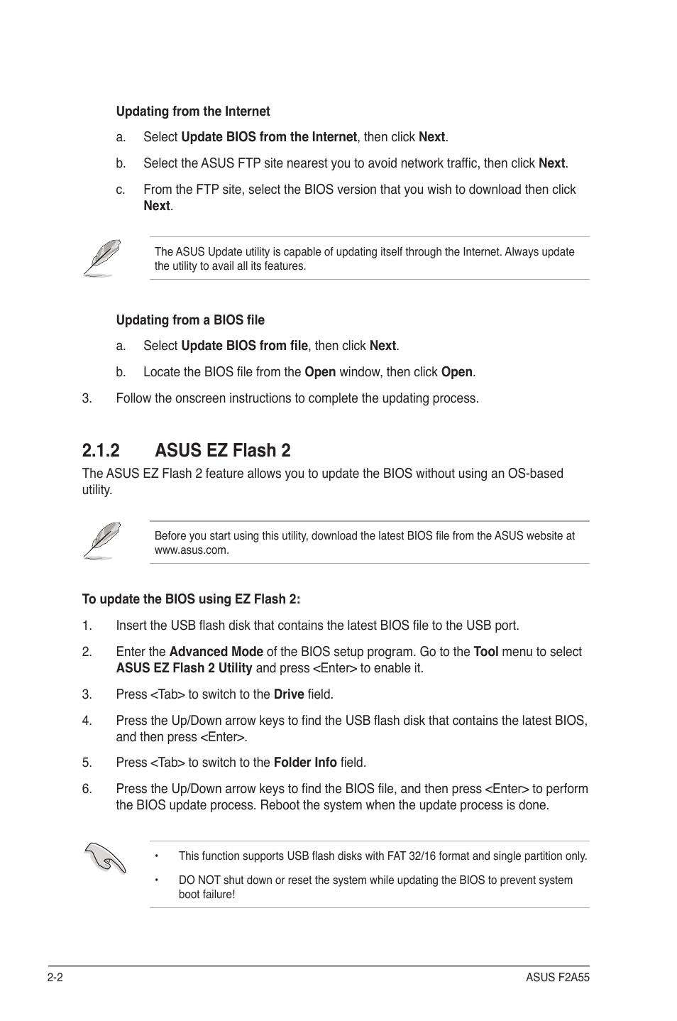 2 asus ez flash 2, Asus ez flash 2 -2 | Asus F2A55 User Manual | Page 48 / 82