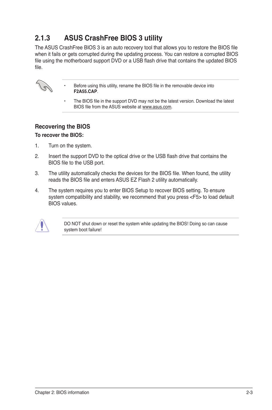 3 asus crashfree bios 3 utility, Asus crashfree bios 3 utility -3 | Asus F2A55 User Manual | Page 49 / 82