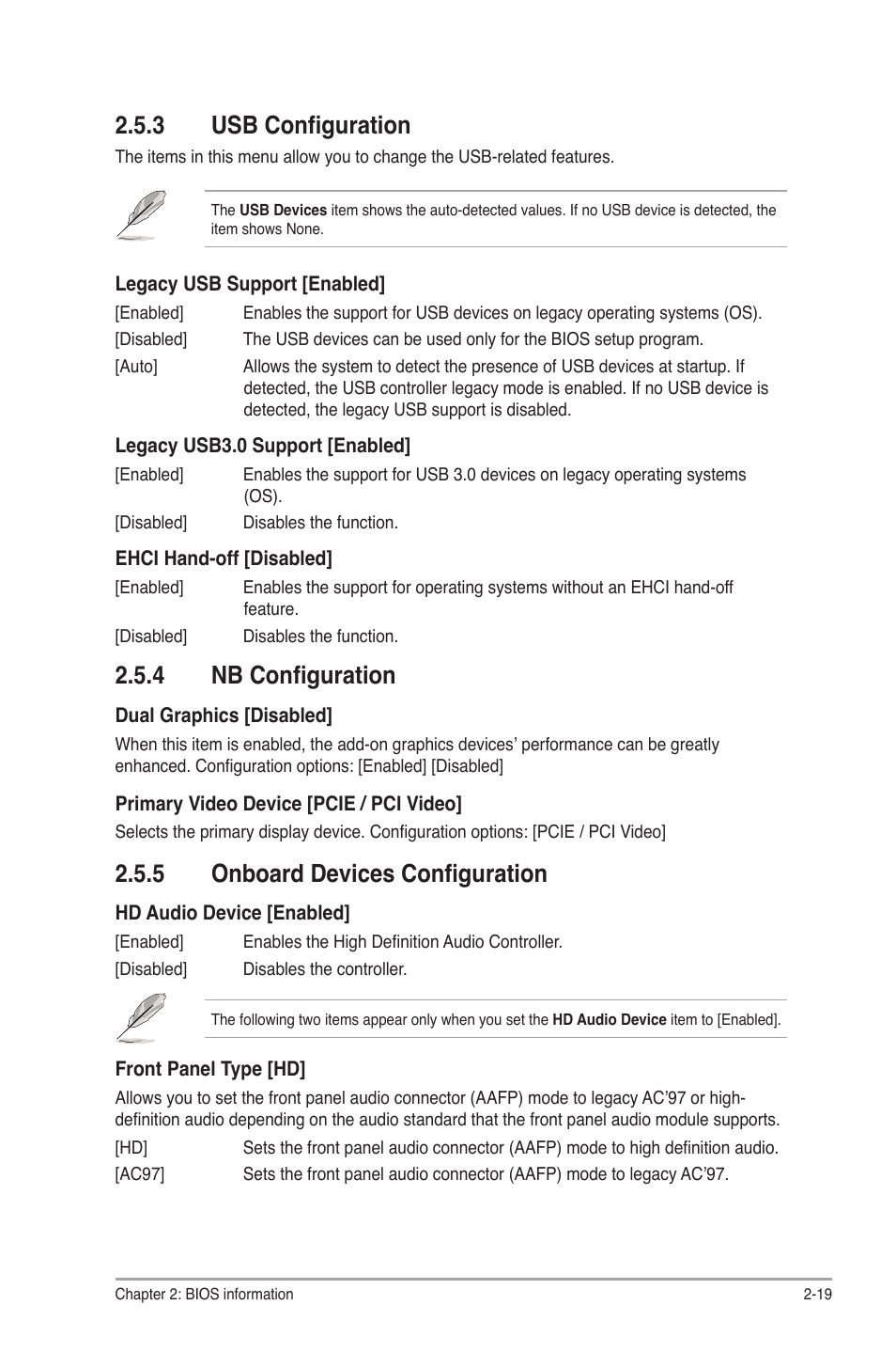 3 usb configuration, 4 nb configuration, 5 onboard devices configuration | Usb configuration -19, Nb configuration -19, Onboard devices configuration -19 | Asus F2A55 User Manual | Page 65 / 82