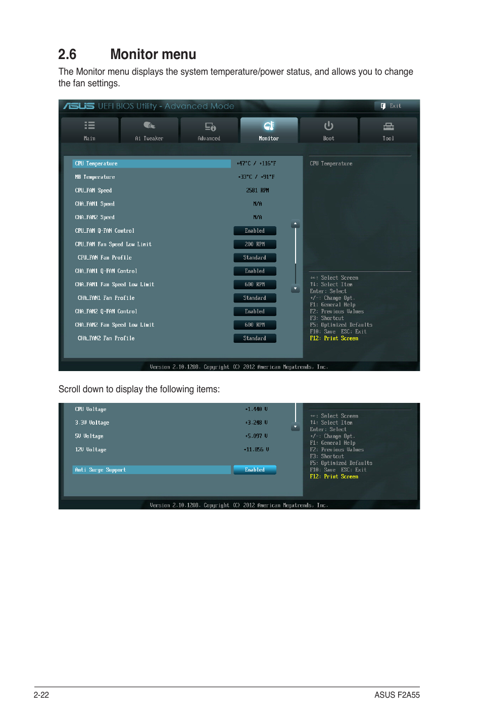 6 monitor menu, 6 monitor menu -22 | Asus F2A55 User Manual | Page 68 / 82