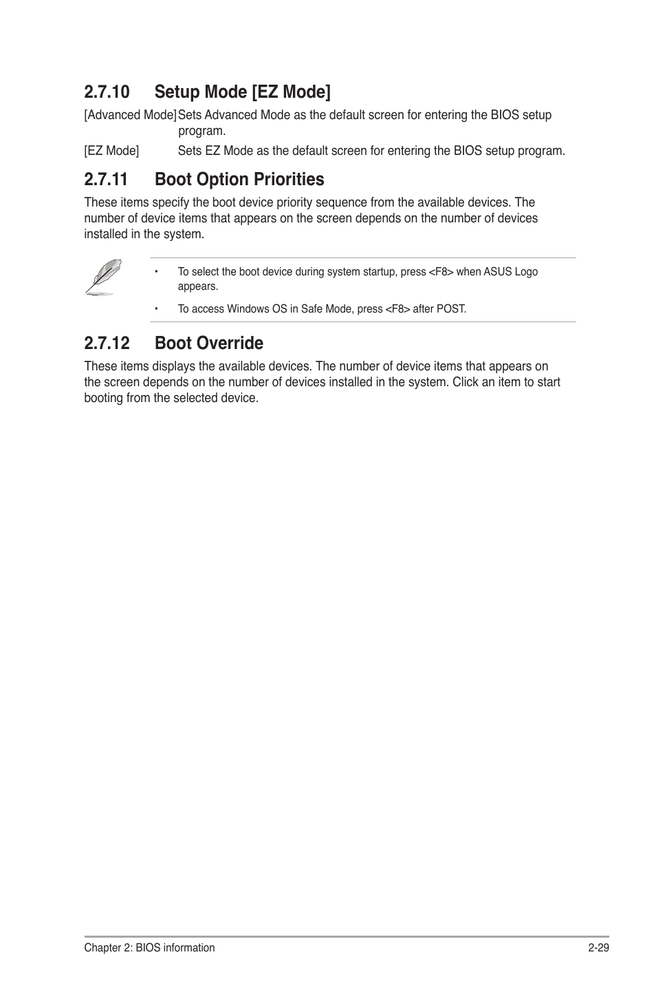 10 setup mode [ez mode, 11 boot option priorities, 12 boot override | Asus F2A55 User Manual | Page 75 / 82