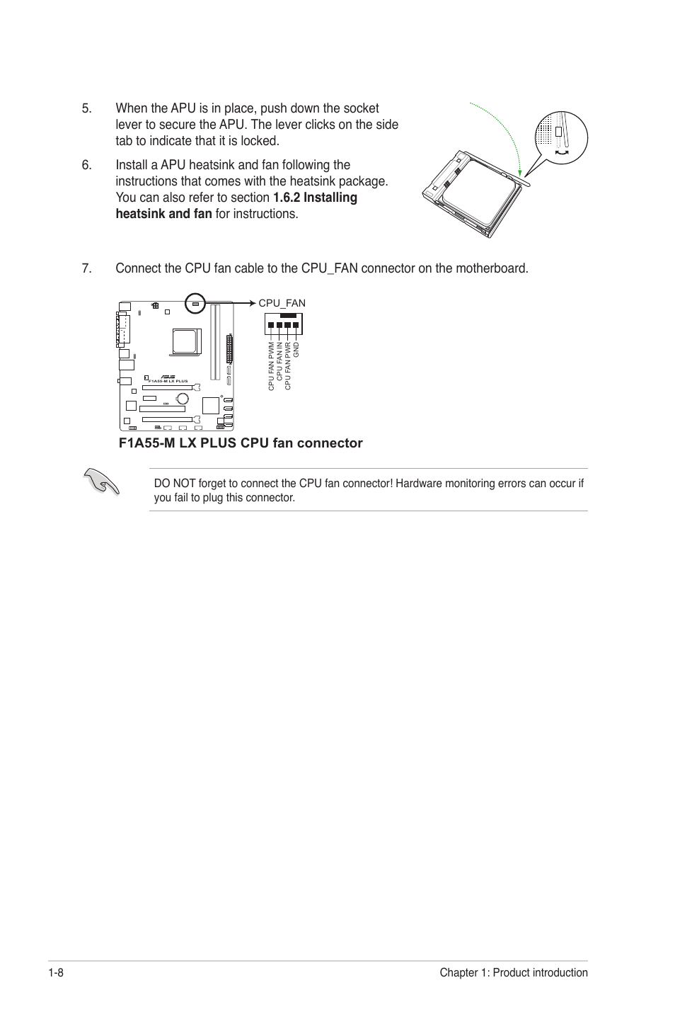 F1a55-m lx plus cpu fan connector | Asus F1A55-M LX PLUS User Manual | Page 20 / 70