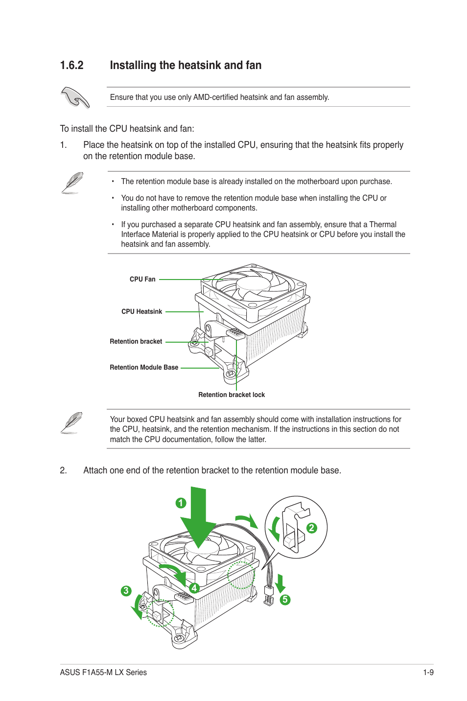 2 installing the heatsink and fan, Installing the heatsink and fan -9 | Asus F1A55-M LX PLUS User Manual | Page 21 / 70