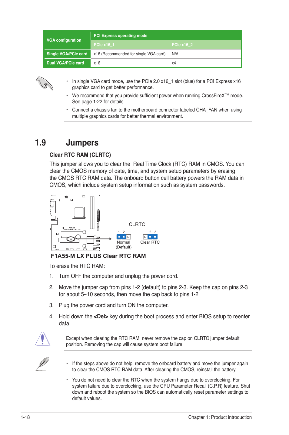 9 jumpers, Jumpers -18 | Asus F1A55-M LX PLUS User Manual | Page 30 / 70