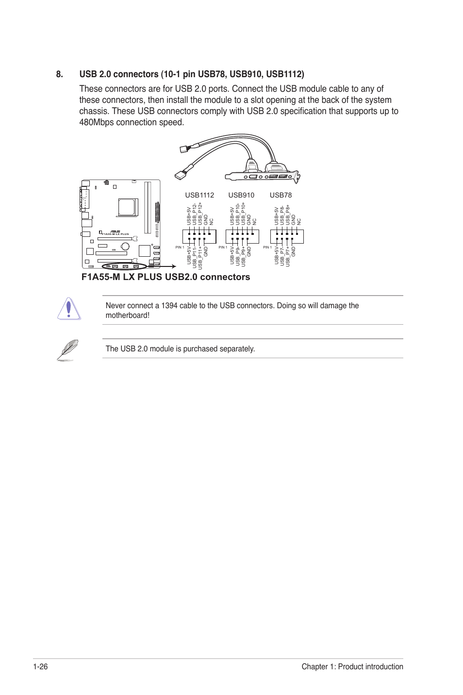 Chapter 1: product introduction 1-26 | Asus F1A55-M LX PLUS User Manual | Page 38 / 70