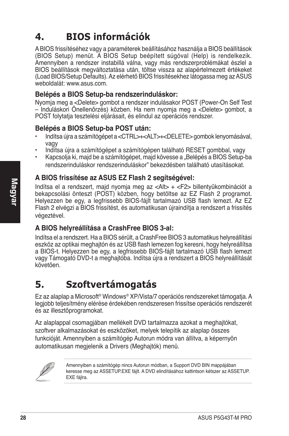 Bios információk, Szoftvertámogatás, Magyar | Asus P5G43T-M PRO User Manual | Page 28 / 42