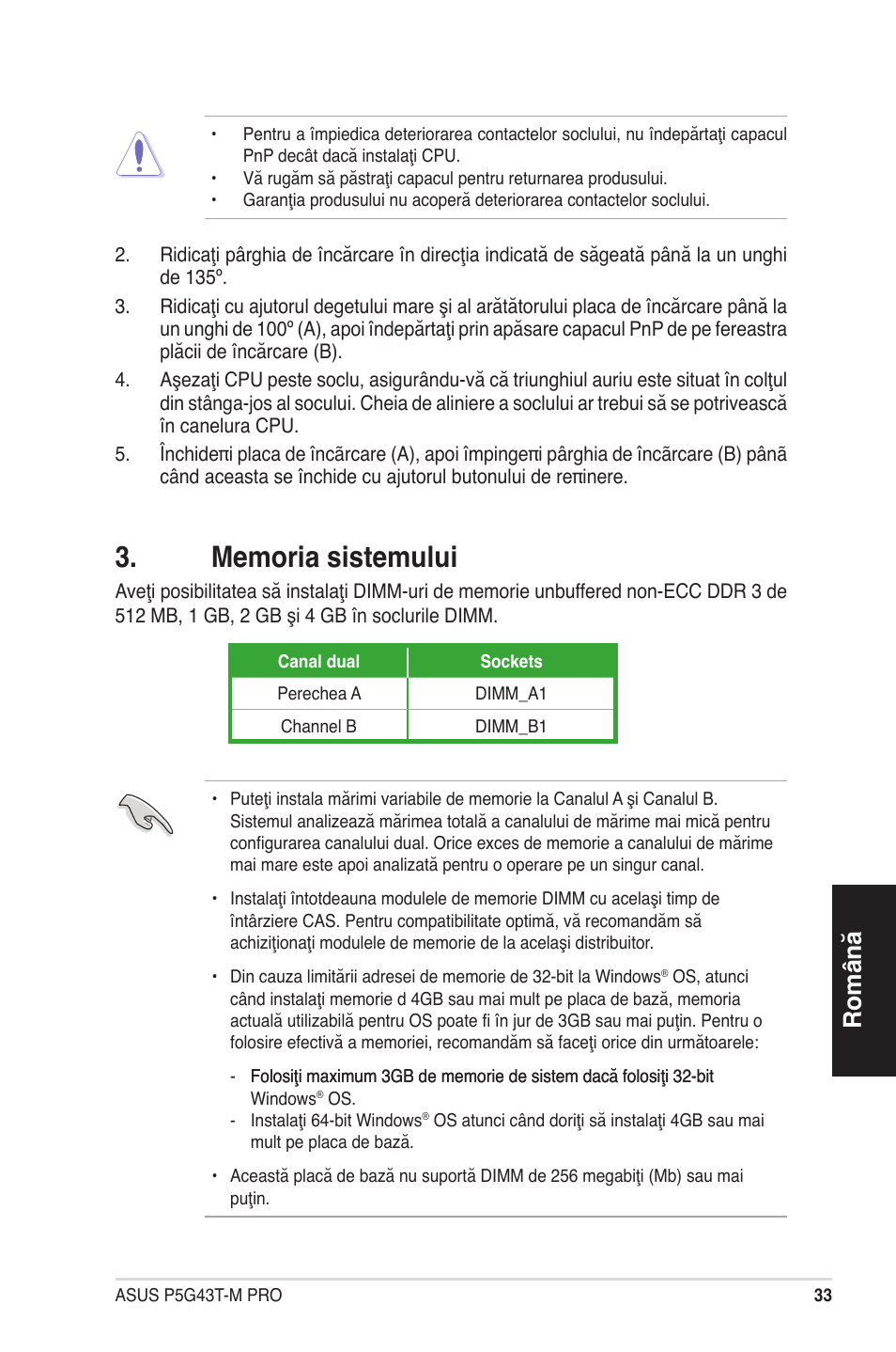Română | Asus P5G43T-M PRO User Manual | Page 33 / 42