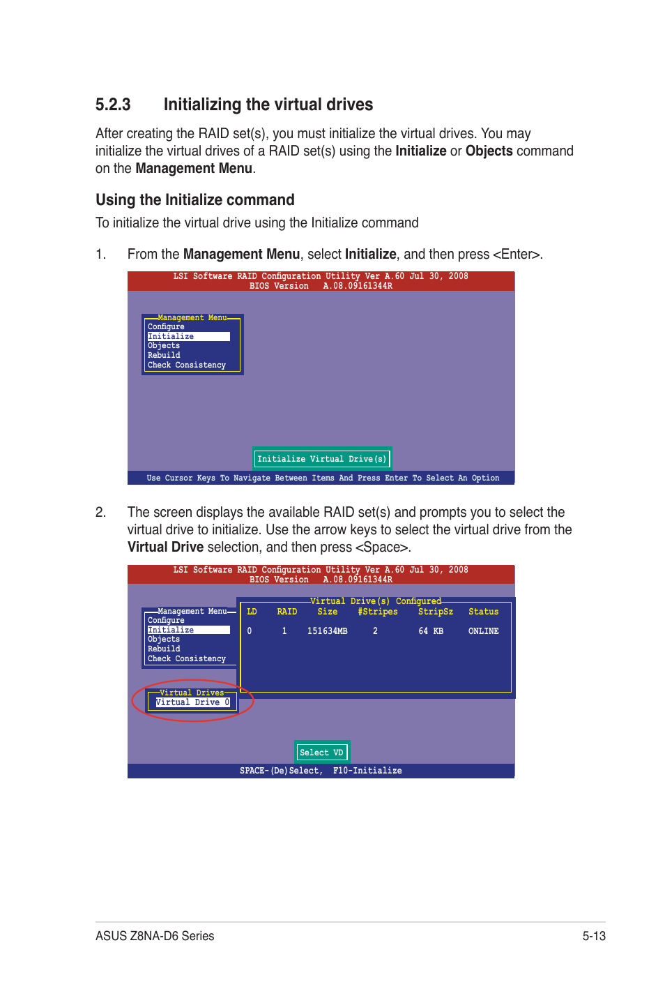 3 initializing the virtual drives, Using the initialize command | Asus Z8NA-D6C User Manual | Page 115 / 168