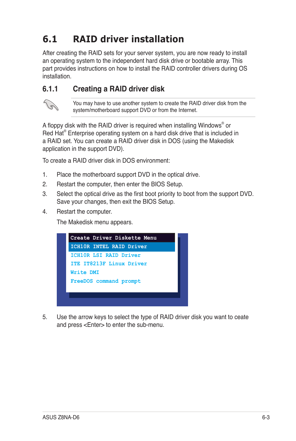 1 raid driver installation, 1 creating a raid driver disk | Asus Z8NA-D6C User Manual | Page 139 / 168