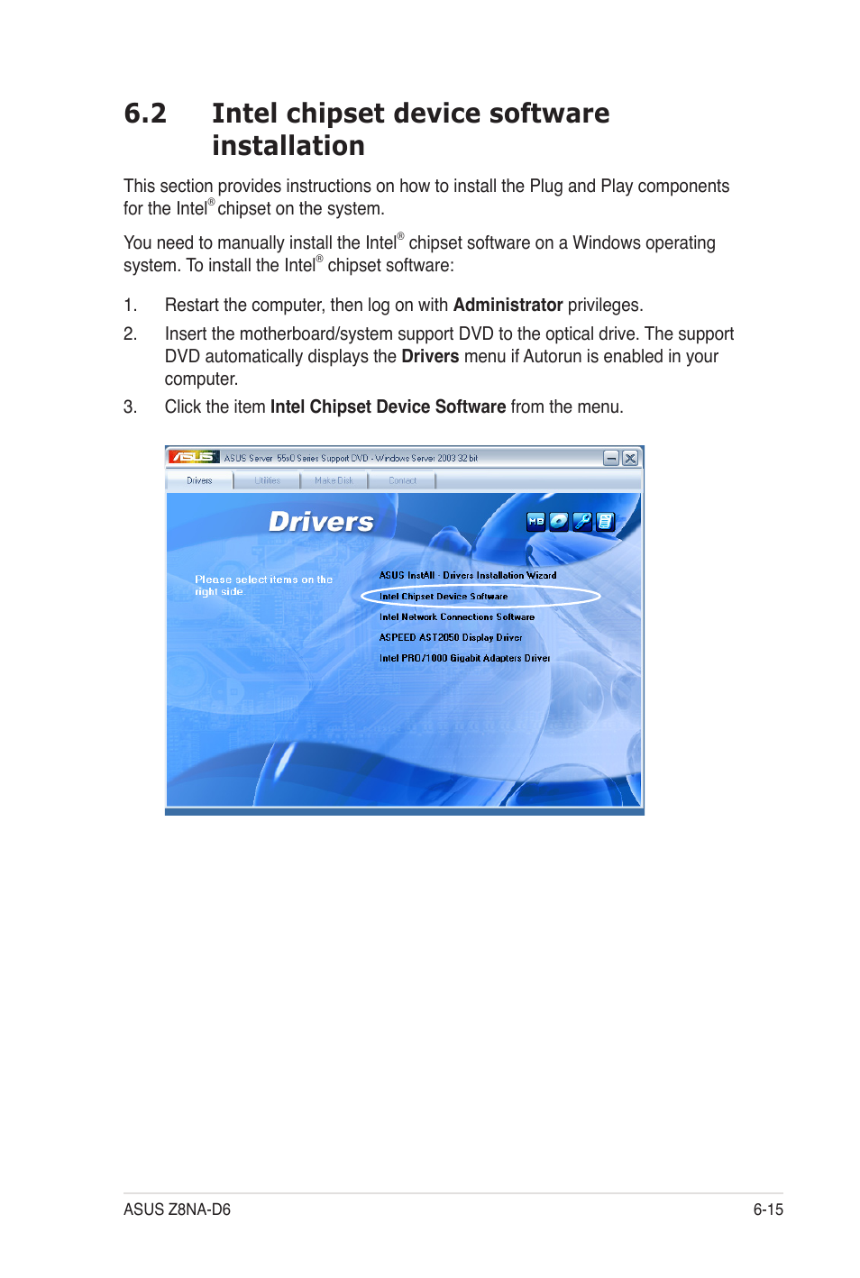 2 intel chipset device software installation | Asus Z8NA-D6C User Manual | Page 151 / 168