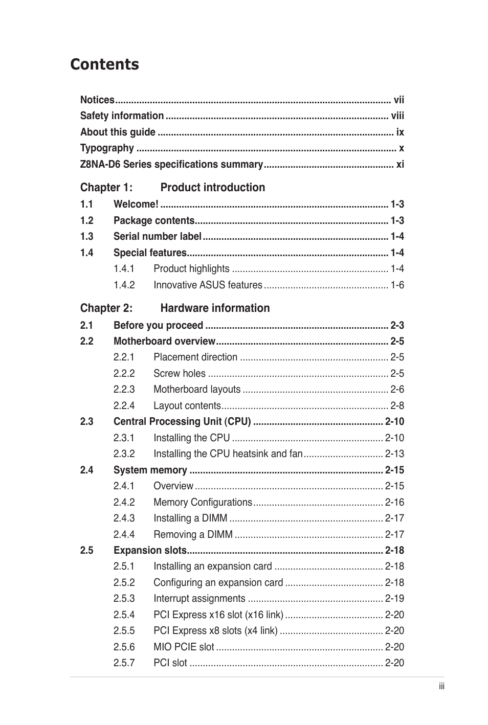 Asus Z8NA-D6C User Manual | Page 3 / 168