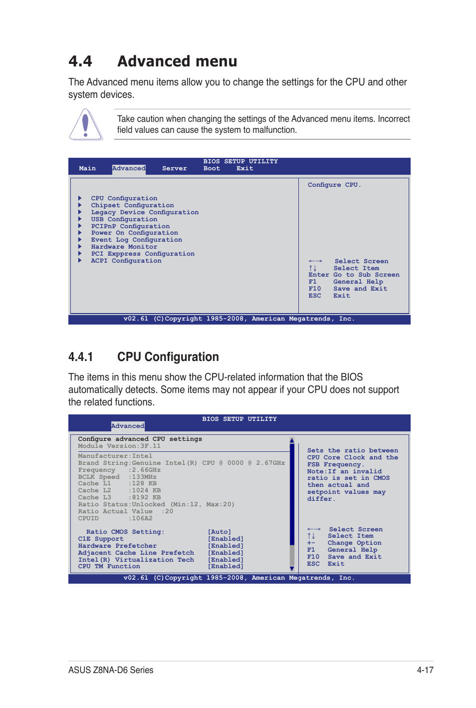 4 advanced menu, 1 cpu configuration | Asus Z8NA-D6C User Manual | Page 79 / 168