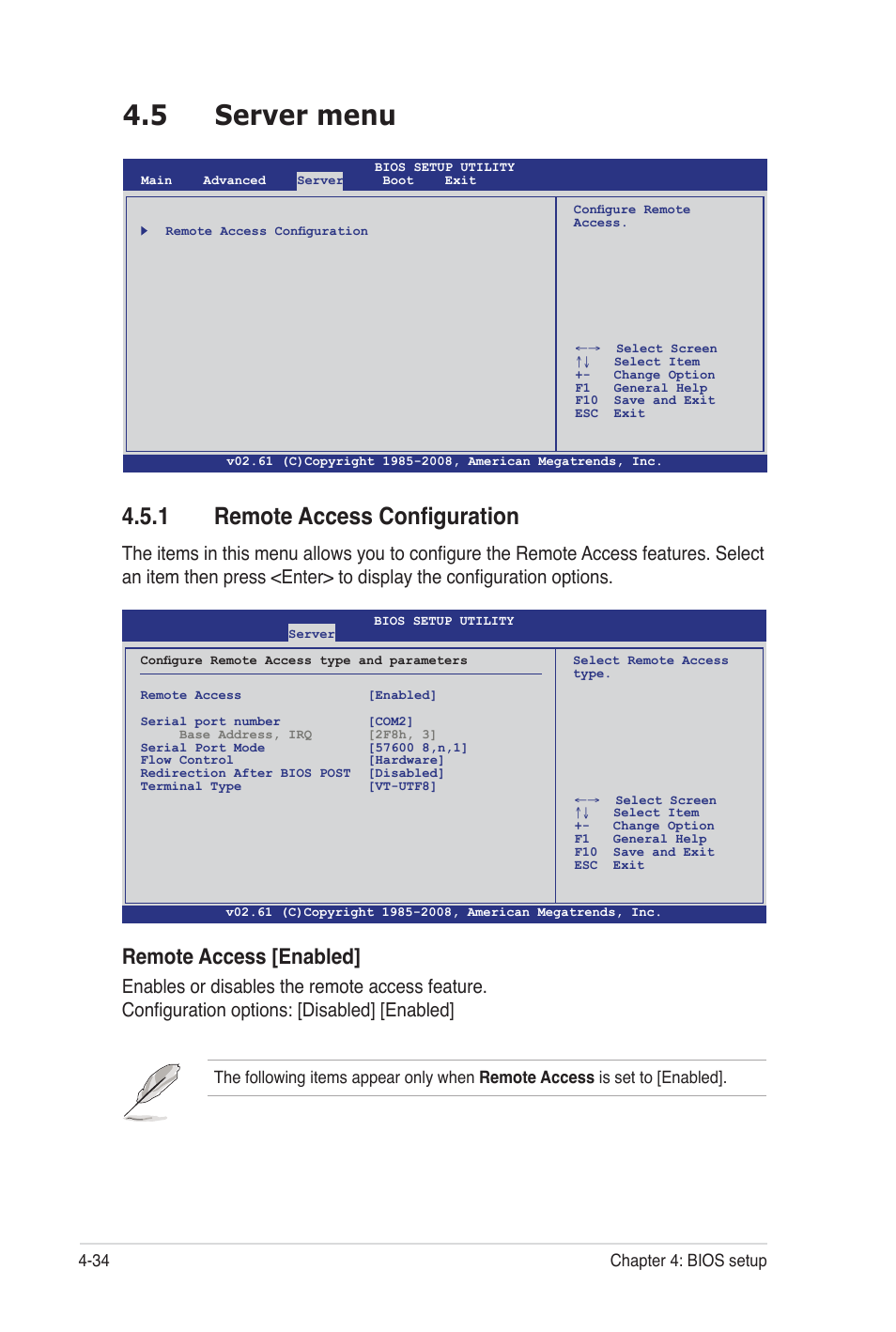 5 server menu, 1 remote access configuration, Remote access [enabled | Asus Z8NA-D6C User Manual | Page 96 / 168