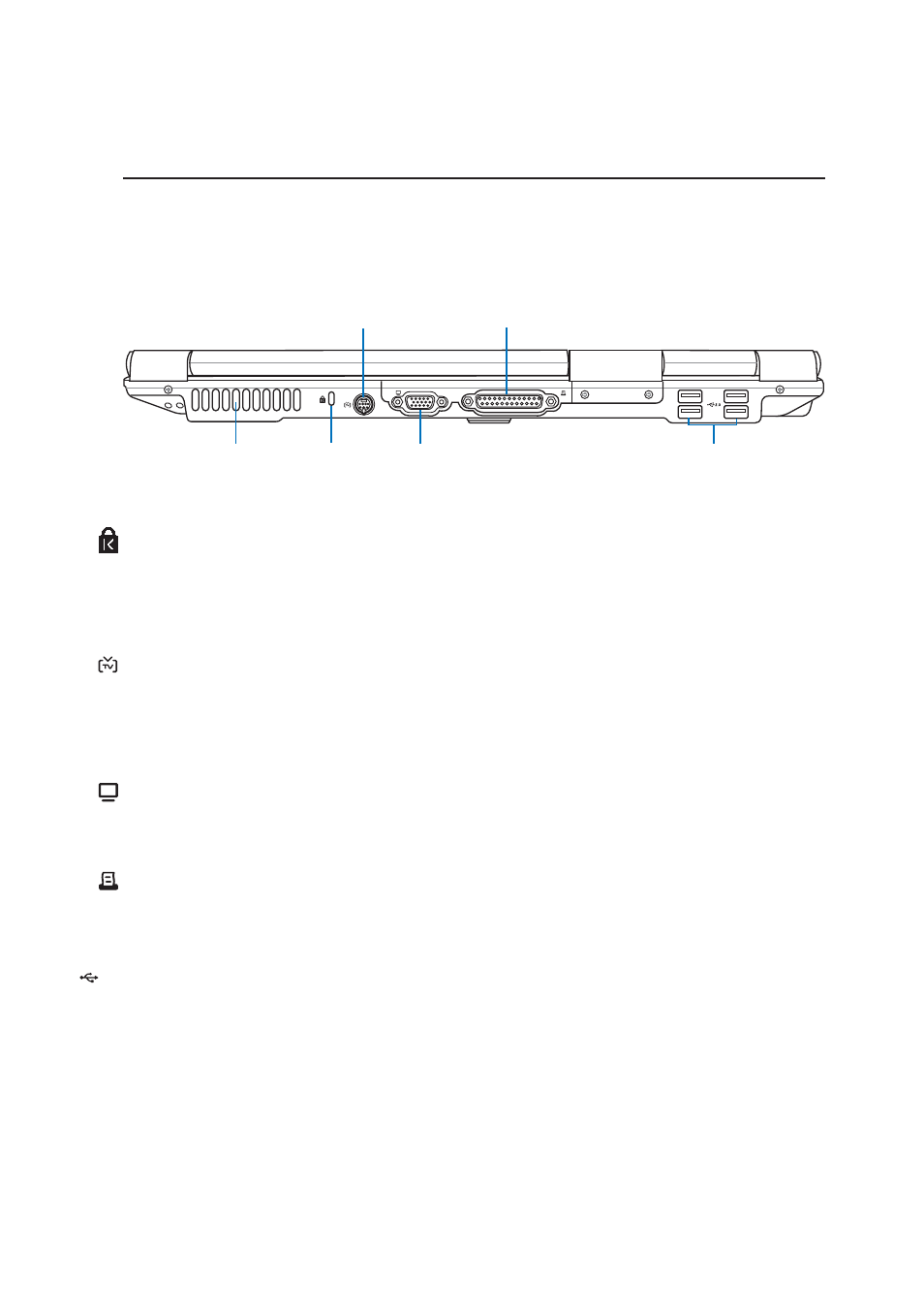 Rear side, 19 knowing the parts, Display (monitor) output | Kensington, Lock port, Tv-out port, Usb port (2.0/1.1), Parallel port | Asus Z83V User Manual | Page 19 / 74