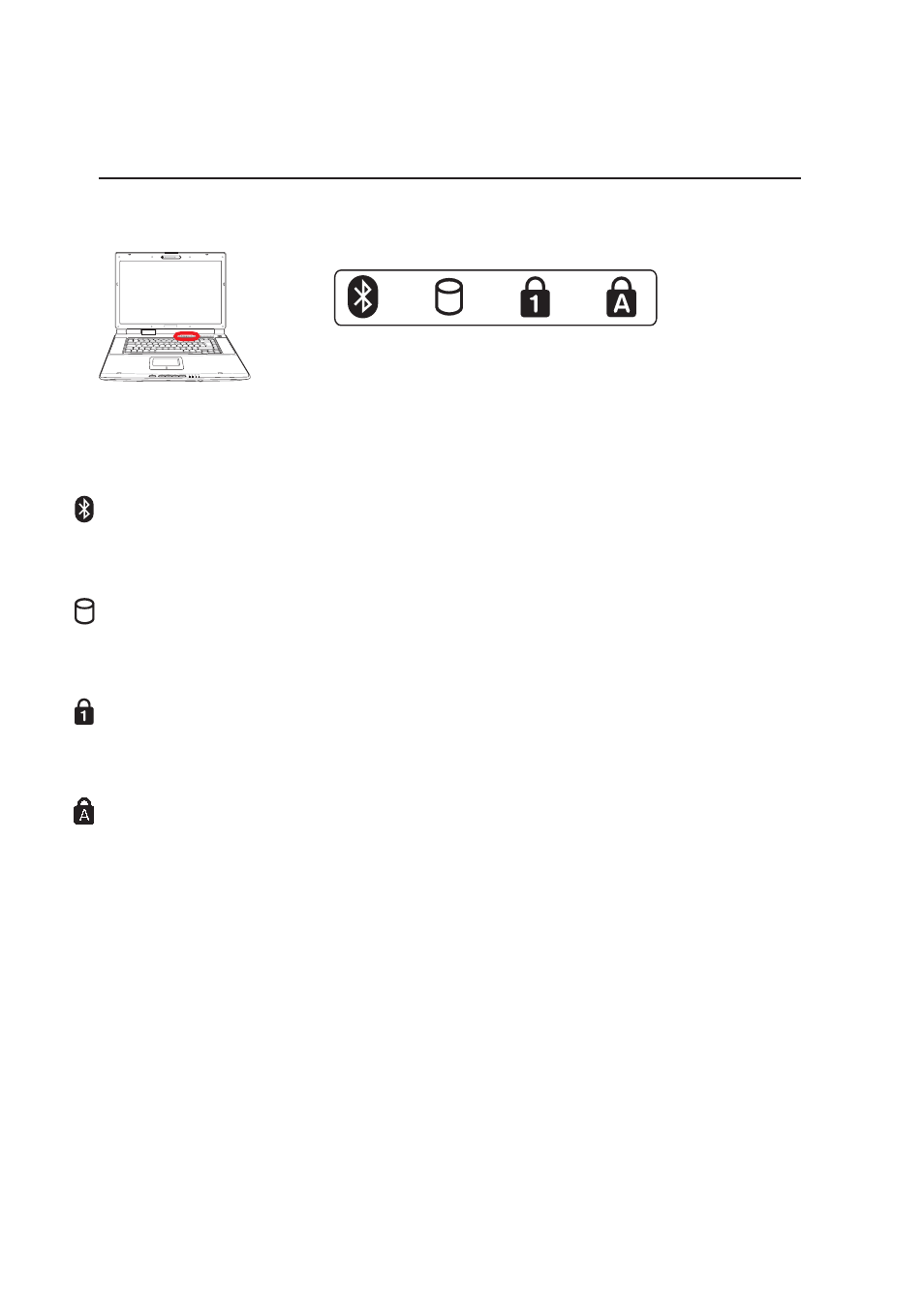 Status indicators (above keyboard) | Asus Z83V User Manual | Page 30 / 74