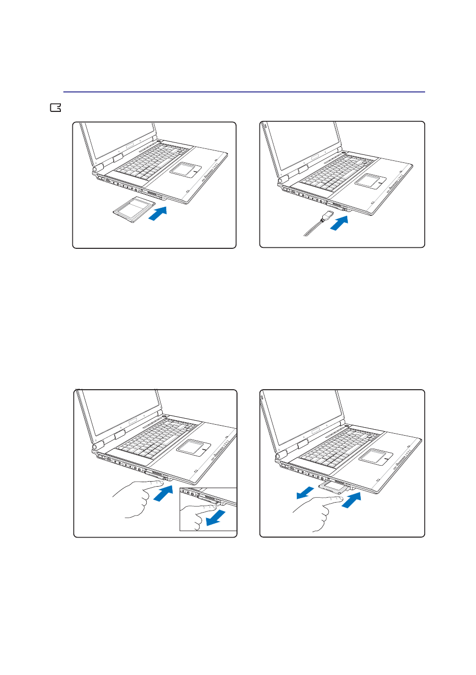 Inserting a pc card (pcmcia), Removing a pc card (pcmcia) | Asus Z83V User Manual | Page 39 / 74