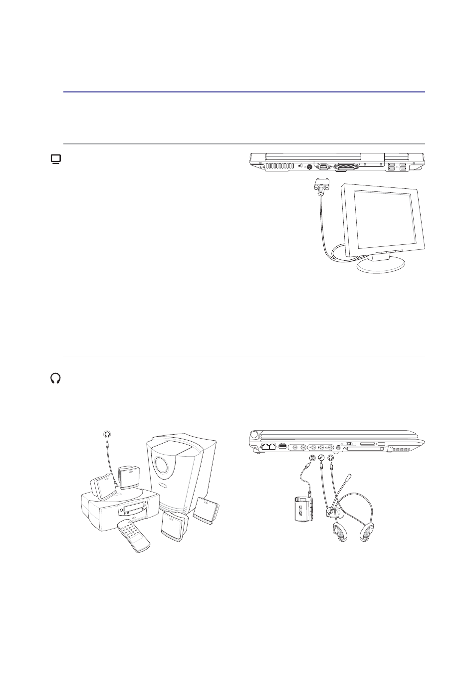 Optional connections, Monitor out connection, External audio connections | Asus Z83V User Manual | Page 55 / 74