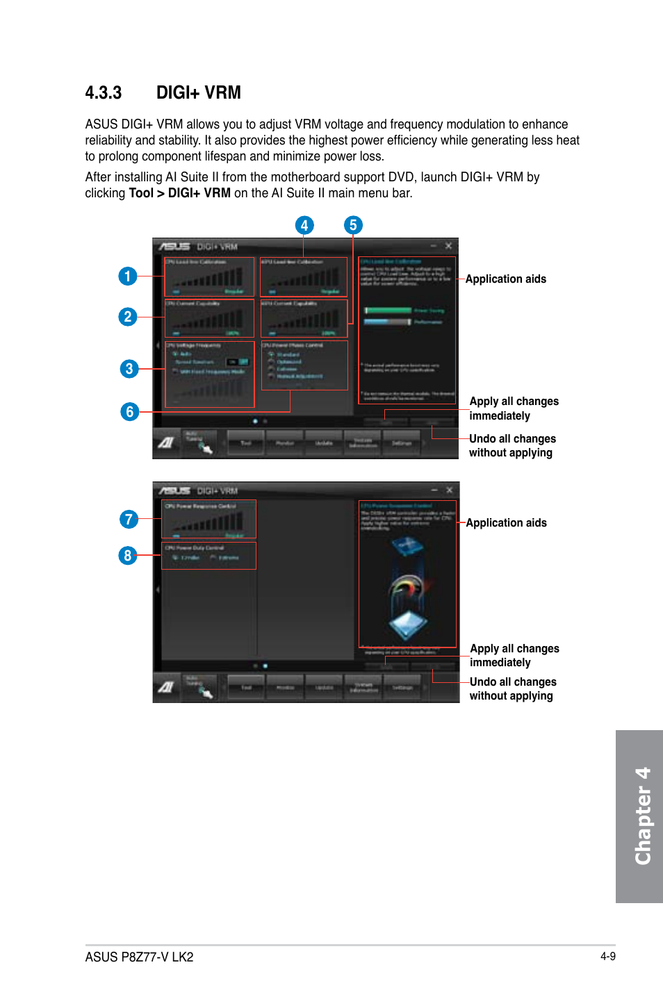 3 digi+ vrm, Digi+ vrm -9, Chapter 4 | Asus P8Z77-V LK2 User Manual | Page 107 / 156