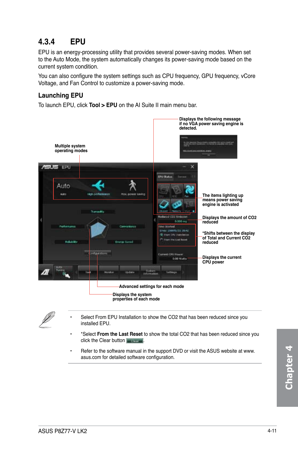 4 epu, Epu -11, Chapter 4 | Launching epu | Asus P8Z77-V LK2 User Manual | Page 109 / 156