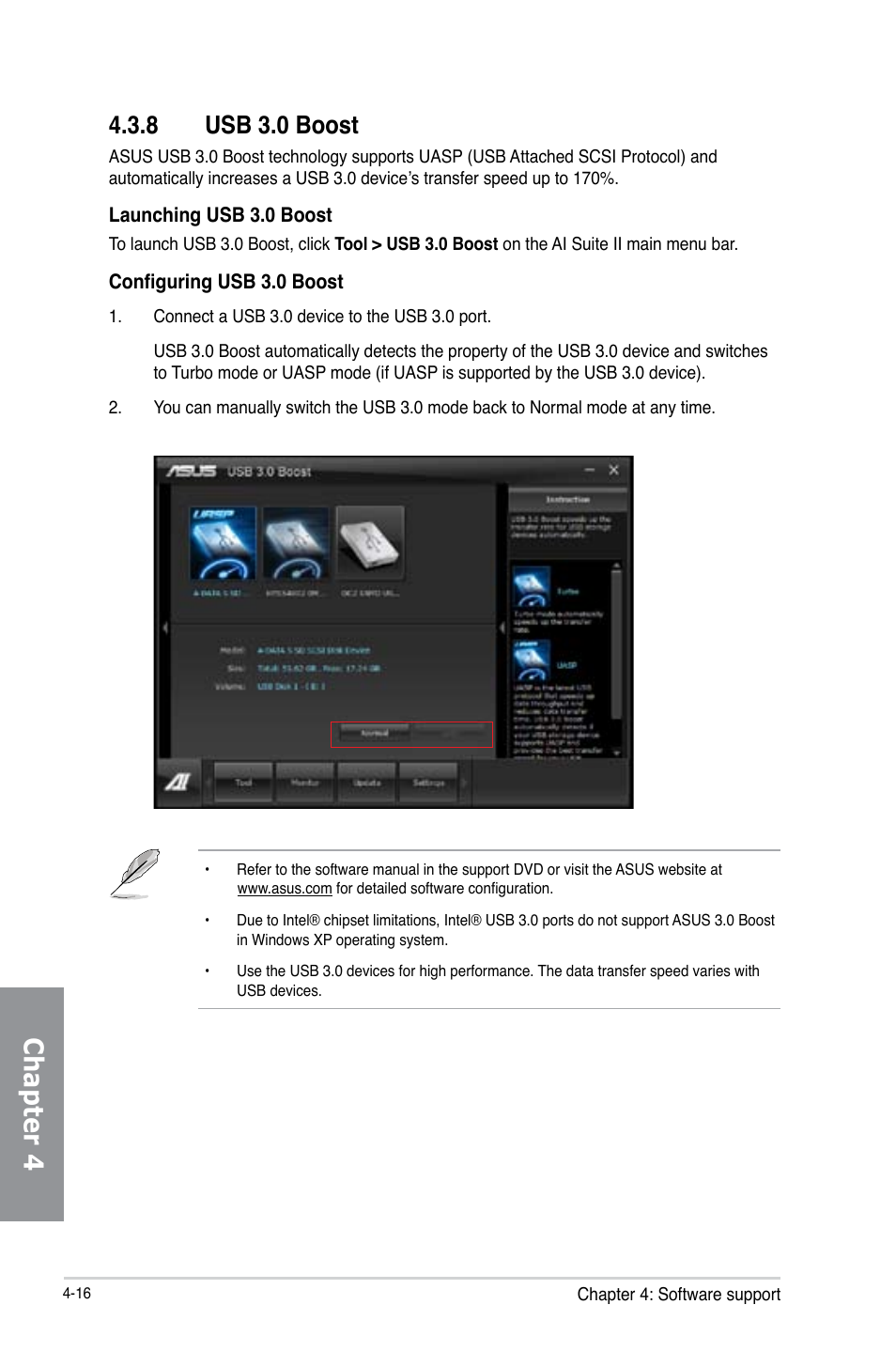 8 usb 3.0 boost, Usb 3.0 boost -16, Chapter 4 | Asus P8Z77-V LK2 User Manual | Page 114 / 156