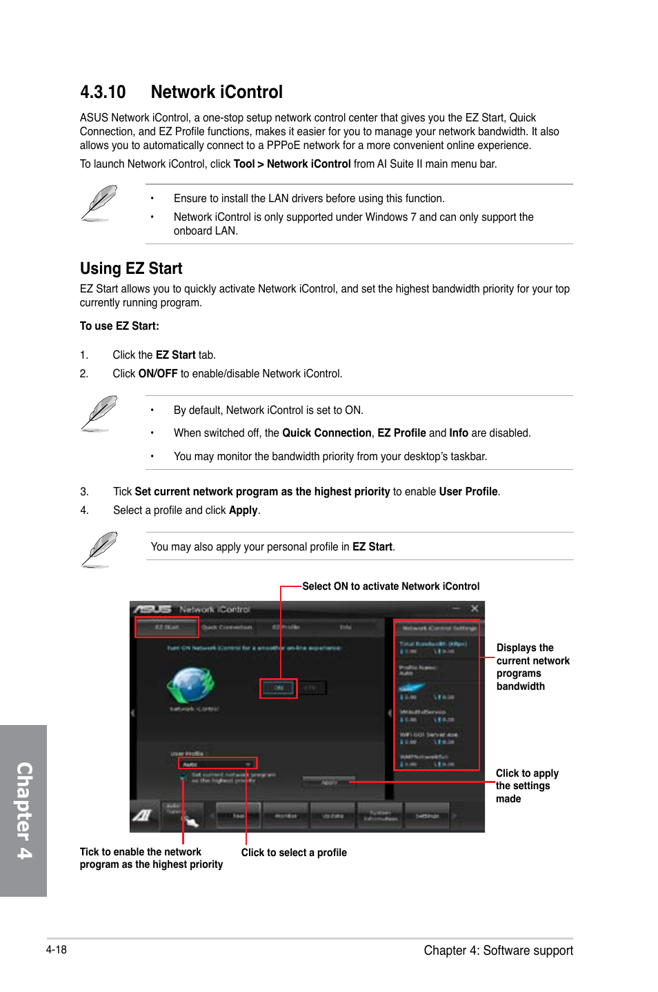 10 network icontrol, Network icontrol -18, Chapter 4 | Using ez start | Asus P8Z77-V LK2 User Manual | Page 116 / 156