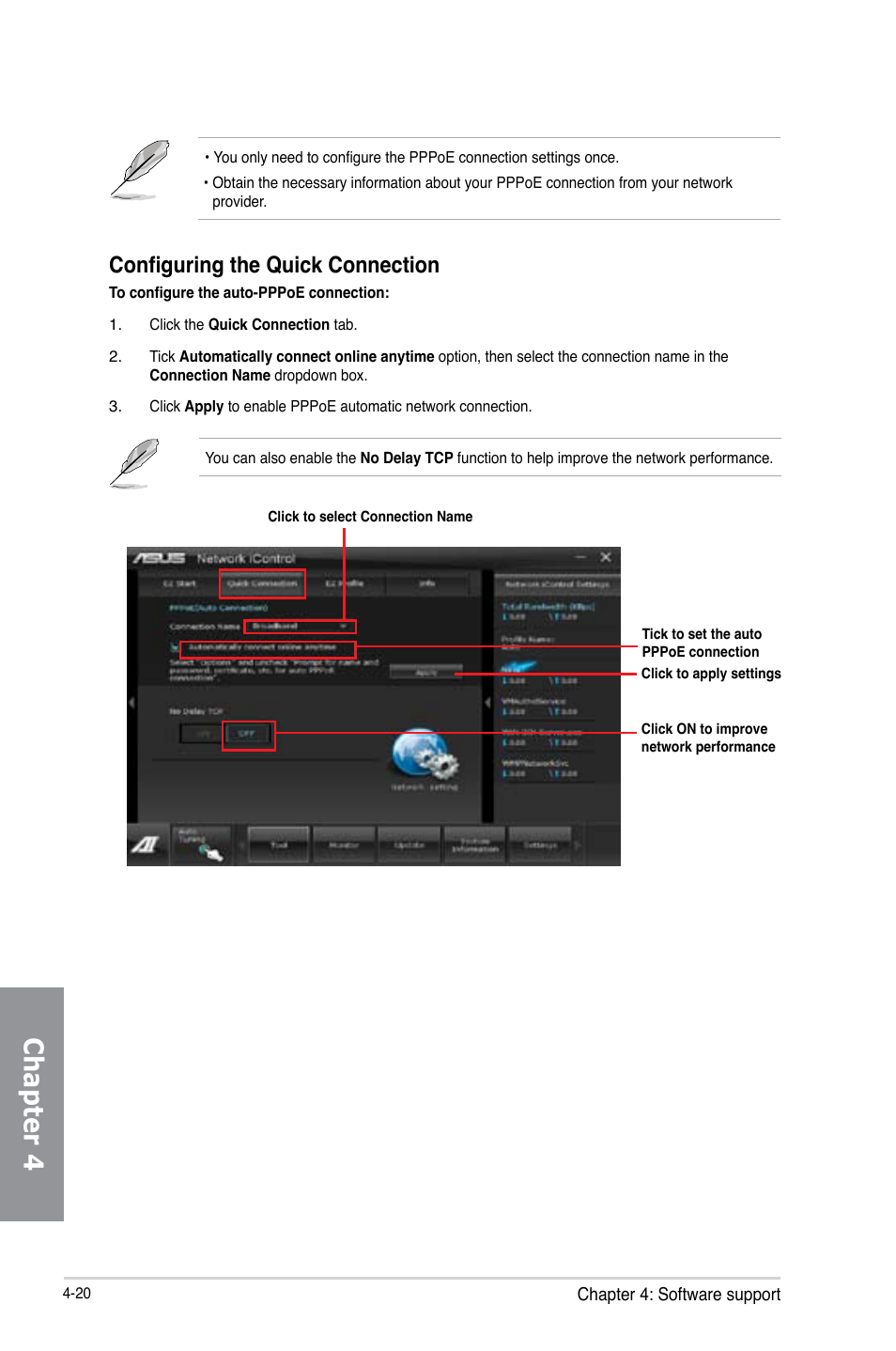 Chapter 4, Configuring the quick connection | Asus P8Z77-V LK2 User Manual | Page 118 / 156