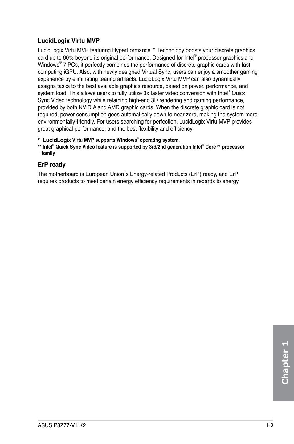 Chapter 1 | Asus P8Z77-V LK2 User Manual | Page 17 / 156