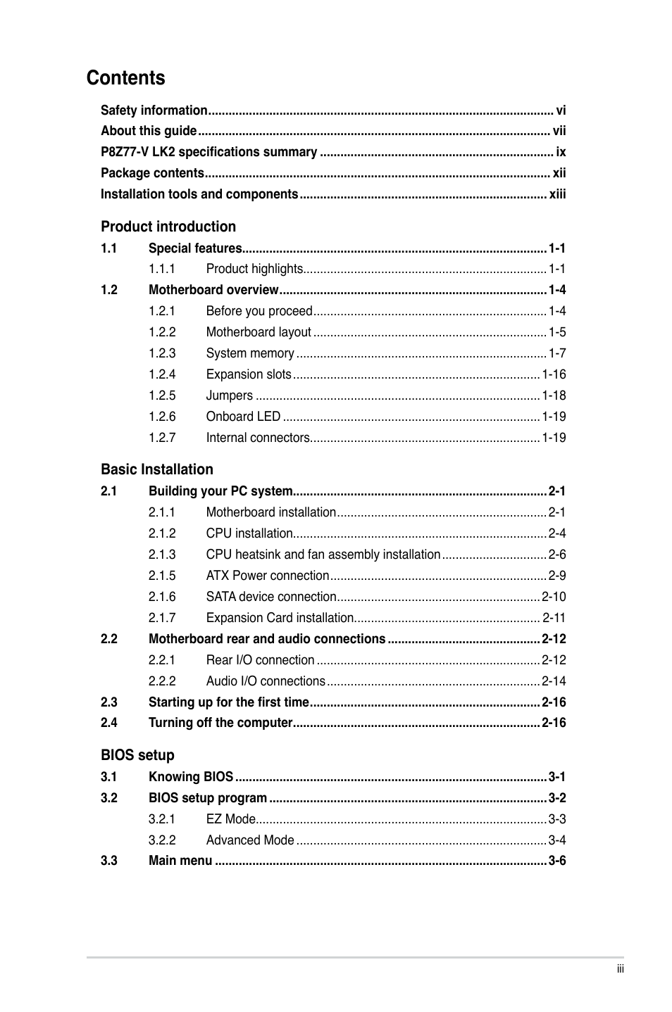 Asus P8Z77-V LK2 User Manual | Page 3 / 156