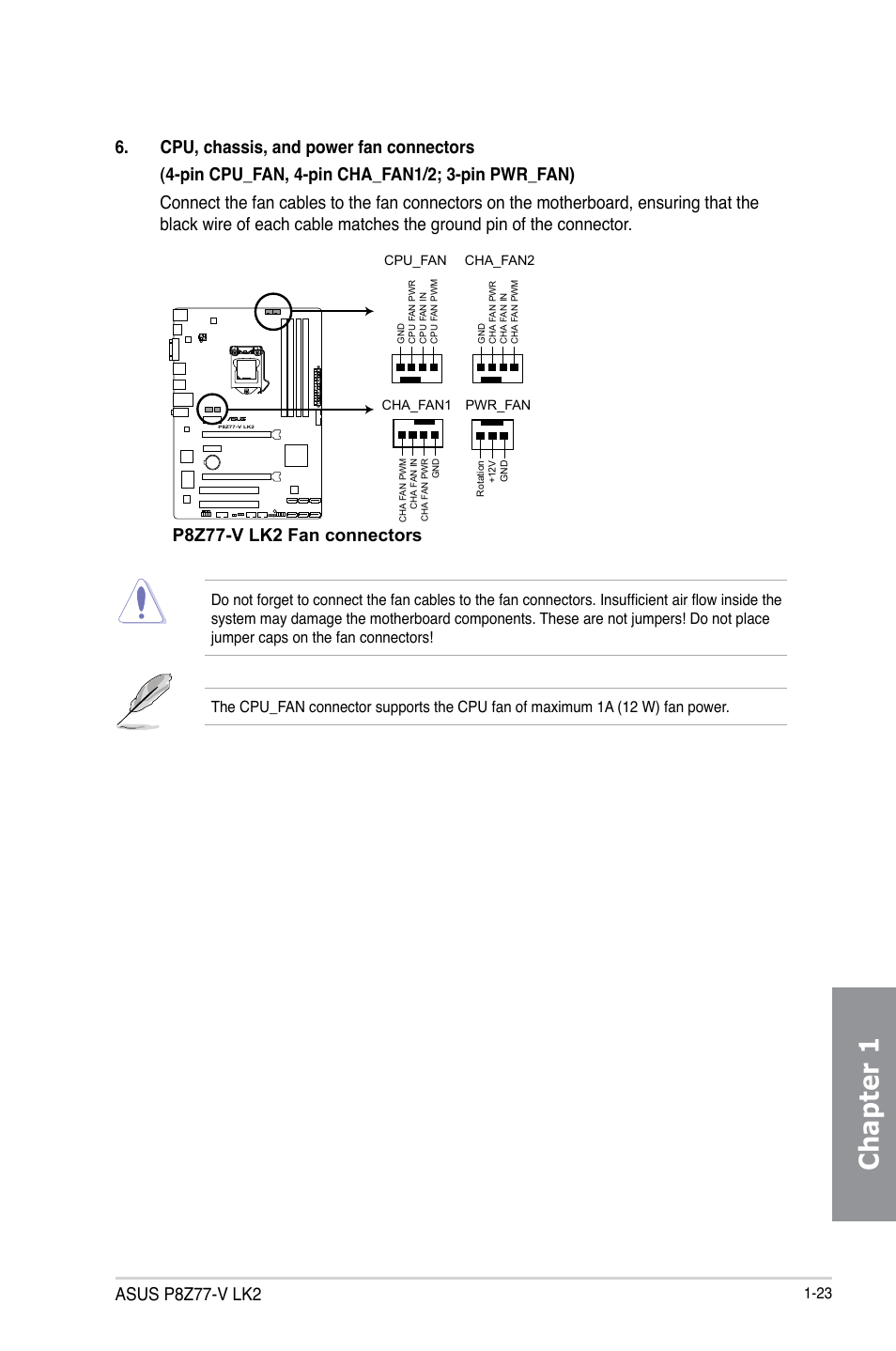 Chapter 1, Asus p8z77-v lk2, P8z77-v lk2 fan connectors | Asus P8Z77-V LK2 User Manual | Page 37 / 156