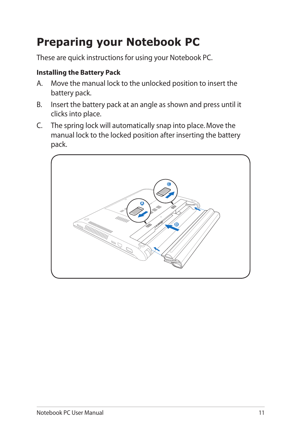 Preparing your notebook pc | Asus X32VM User Manual | Page 11 / 110