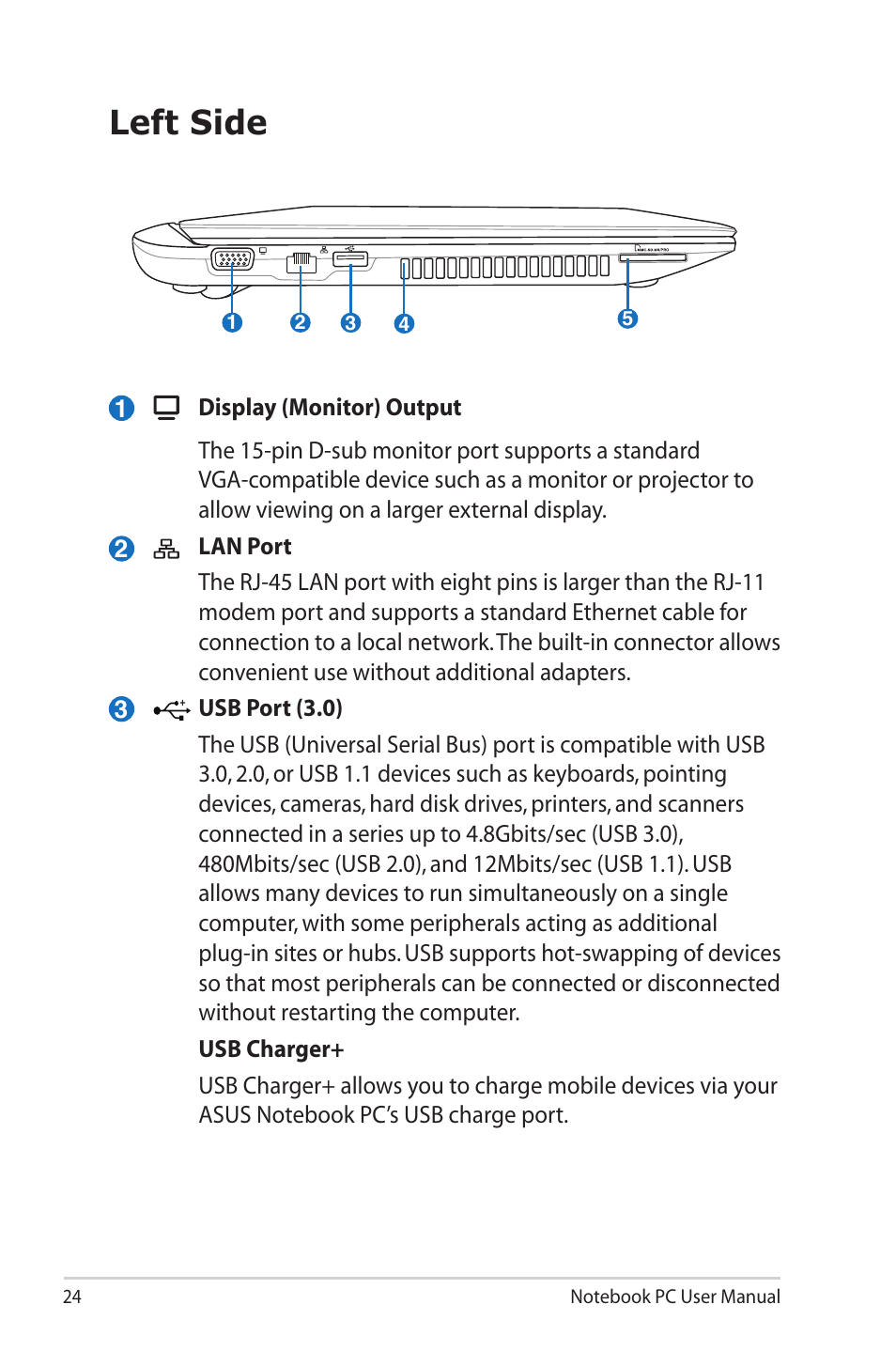 Left side | Asus X32VM User Manual | Page 24 / 110