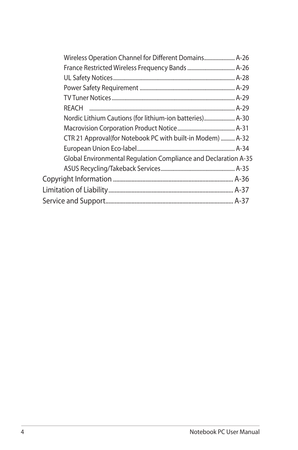 Asus X32VM User Manual | Page 4 / 110