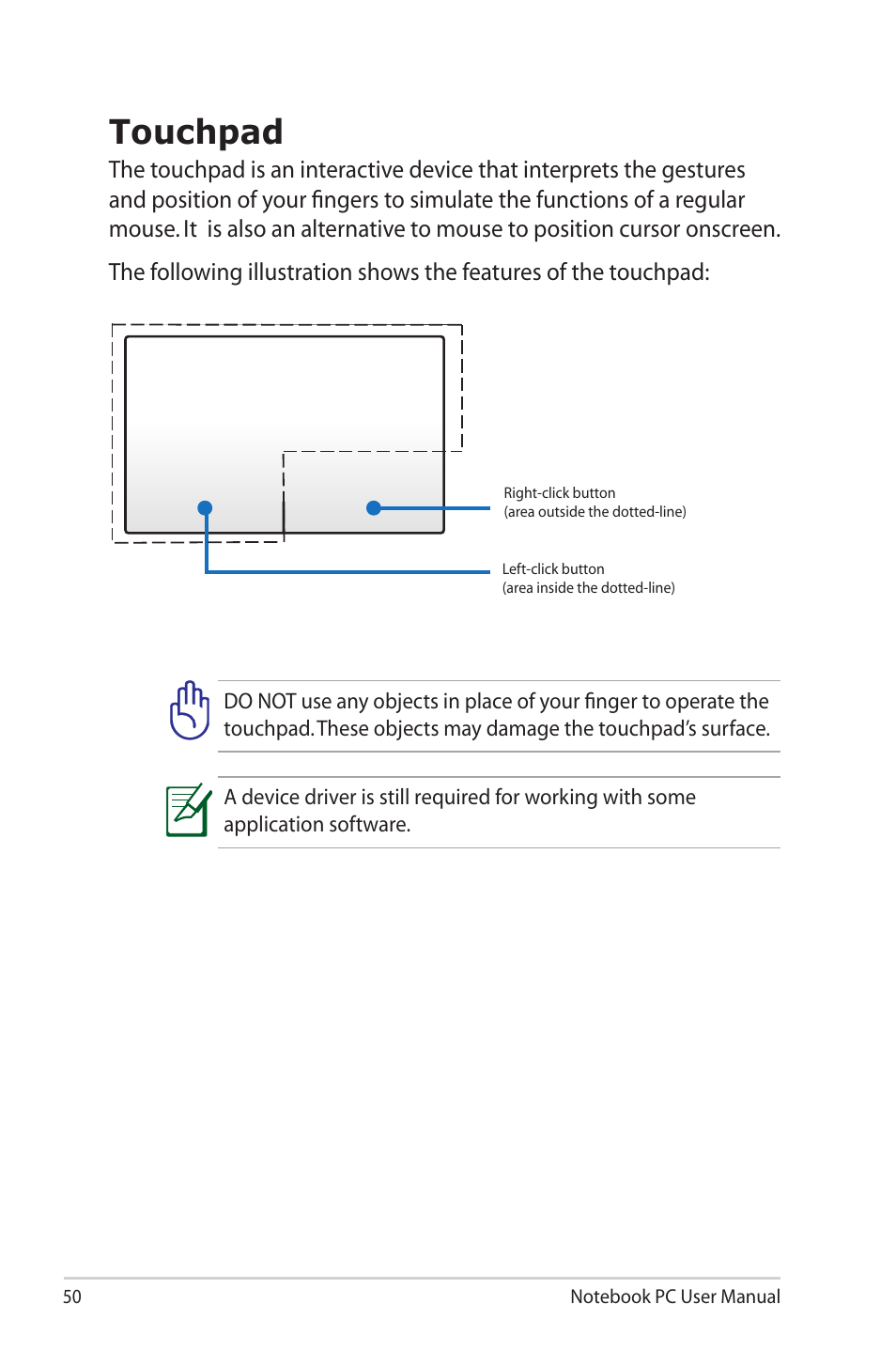 Touchpad | Asus X32VM User Manual | Page 50 / 110
