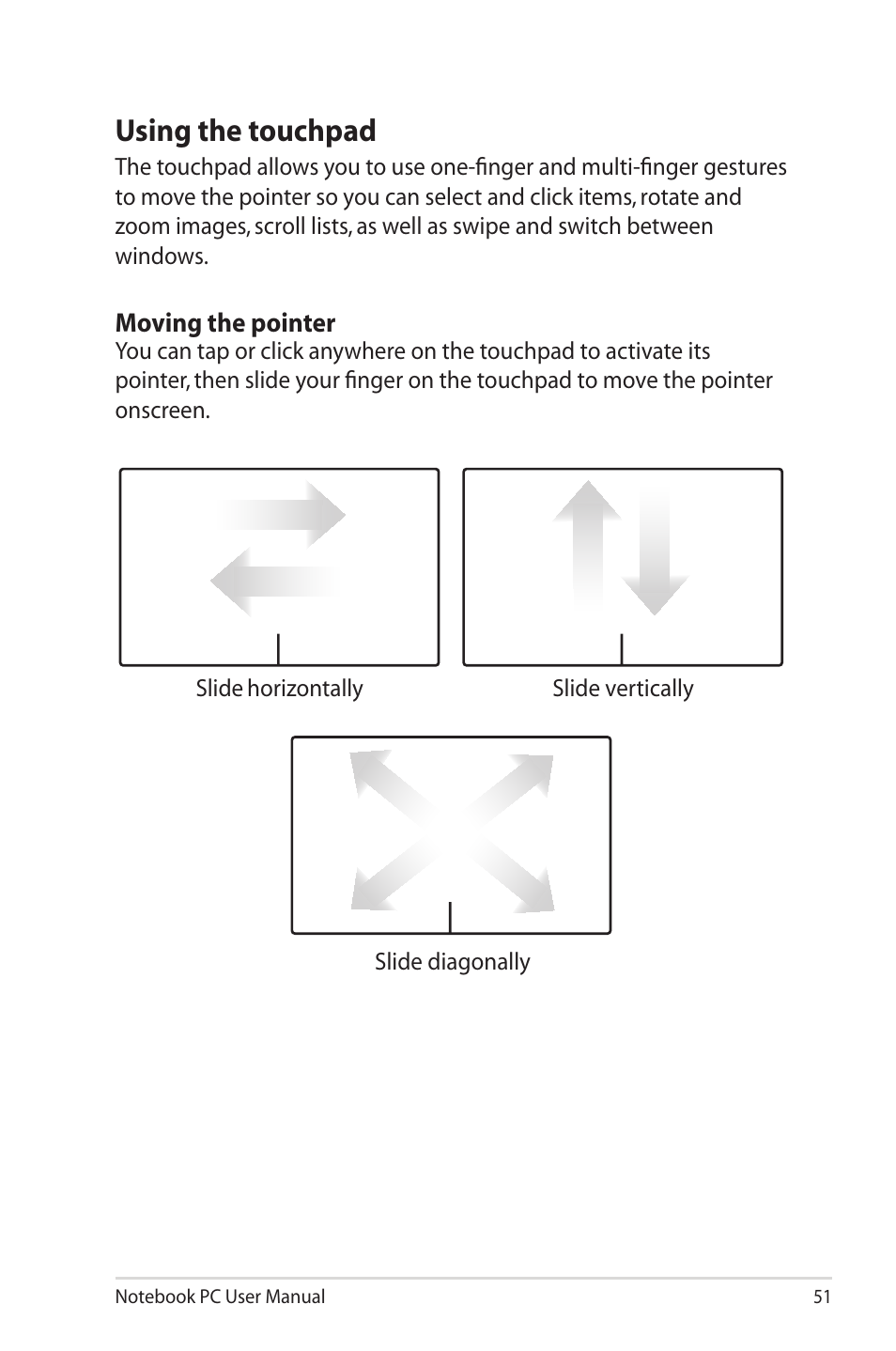 Using the touchpad | Asus X32VM User Manual | Page 51 / 110