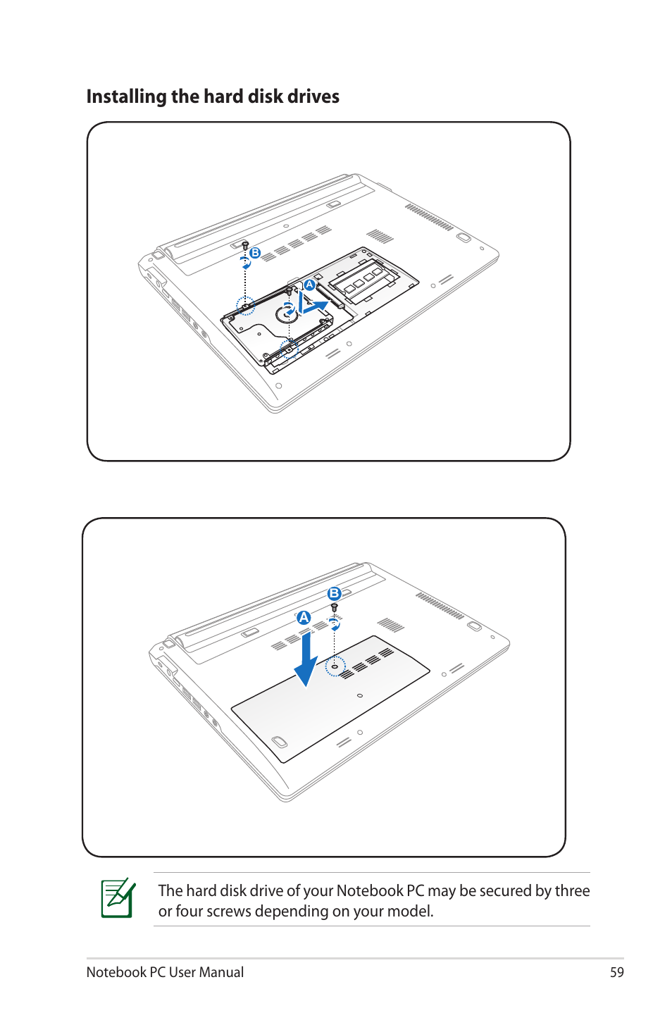 Installing the hard disk drives | Asus X32VM User Manual | Page 59 / 110